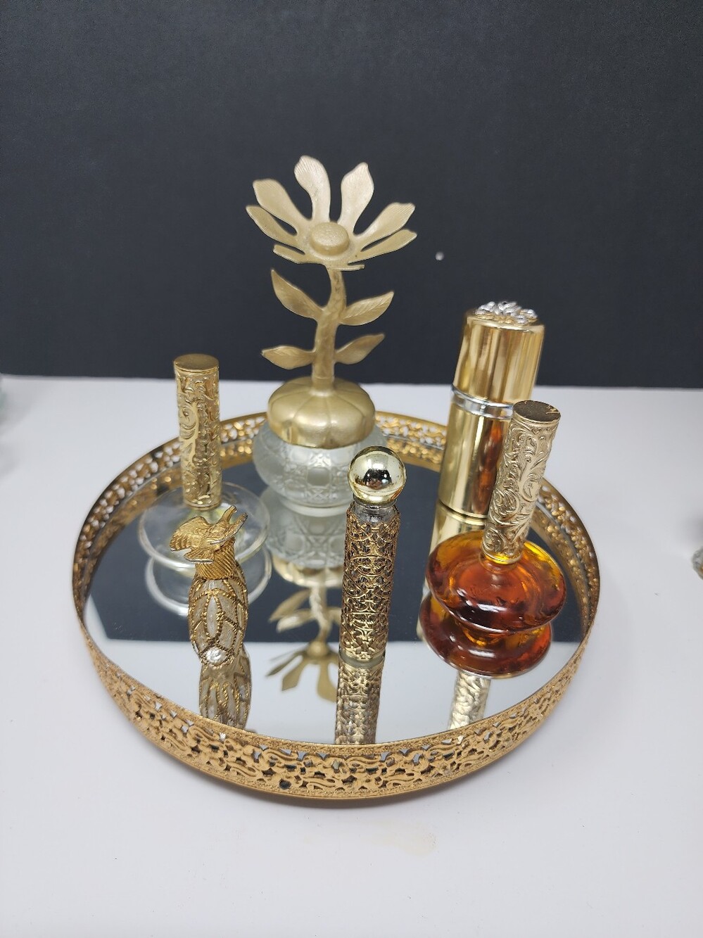 Hollywood Regency Gold Filigree Rotating Vanity Mirror